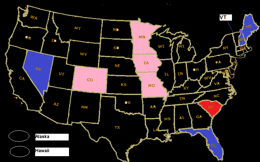  ... Contest 2/23 (Romney = blue, Santorum = pink, Gingrich = red
